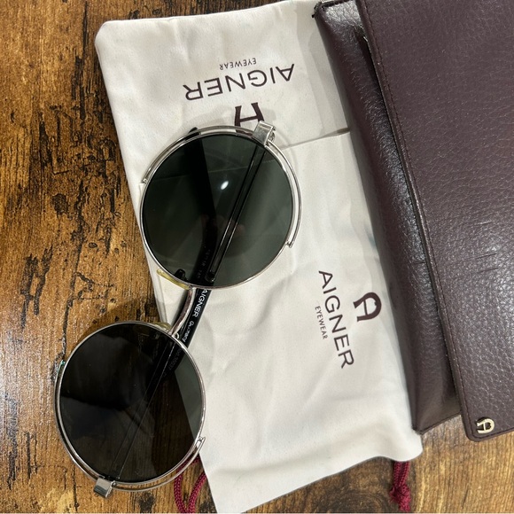 Aigner Round Metal Sunglasses – Dark Grey Lenses | Italy | With Case - Picture 2 of 4